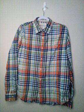 Aeropostale Shirt Men L Button Up Long Sleeve Plaid Green Blue